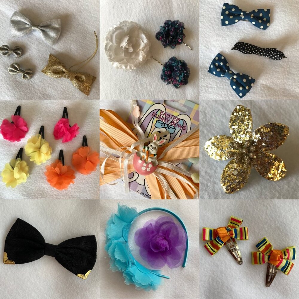 hair accessories - assorted lot of 23 pcs clips, tie, headband